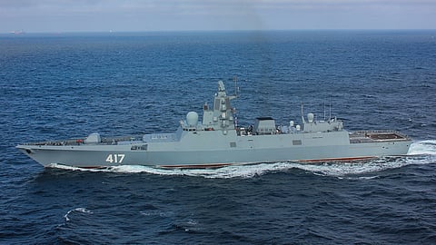 The Russian Navy Project 22350 frigate Admiral Gorshkov underway, July 10, 2018. Gorshkov is the lead ship of her class.