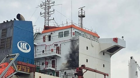 Aftermath of alleged Russian drone attack on KSL Deyang, a Chinese-owned ship