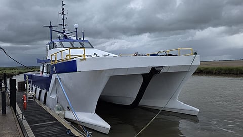 A crewboat that has been retrofitted with an electric propulsion system