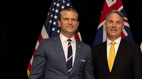US Secretary of War Pete Hegseth and Australian Deputy Prime Minister Marles at the Shangri-La Dialogue, May 2026.