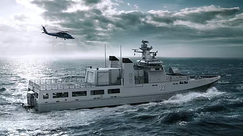 Rendering of an offshore patrol vessel (OPV) by Rheinmetall company NVL. This design was also used as the basis for the Royal Australian Navy's Arafura-class OPVs.
