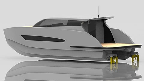 Rendering of HAWC Technologies' 11-metre hydrofoil-assisted water craft concept