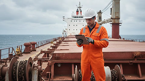 Kaiko Systems crew using tablet on ship