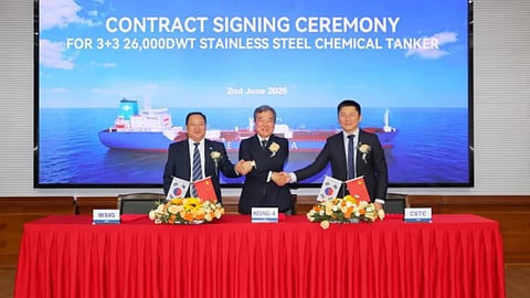 Contract signing ceremony between Heung-A Line and the Wuchang Shipbuilding Industry Group, June 2, 2026