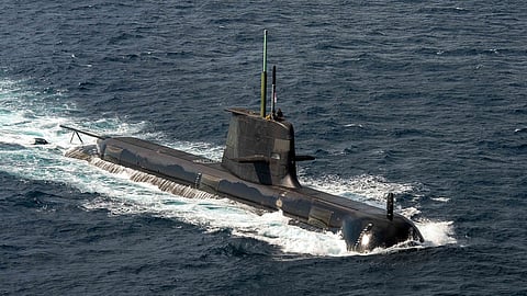 The Royal Australian Navy Collins-class submarine HMAS Farncomb underway in the Philippine Sea during Exercise Malabar, November 10, 2022