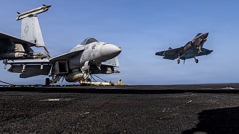 An F-35C Lightning II, attached to Marine Fighter Attack Squadron (VMFA) 314, prepares to make an arrested landing on the flight deck of Nimitz-class aircraft carrier USS Abraham Lincoln (CVN 72), May 25, 2026