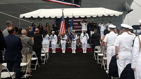 Christening of the US Navy John Lewis-class replenishment oiler USNS Thurgood Marshall at General Dynamics NASSCO's shipyard in San Diego, California, June 6, 2026
