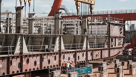 Keel of Royal Caribbean International's new cruise ship, June 12, 2026