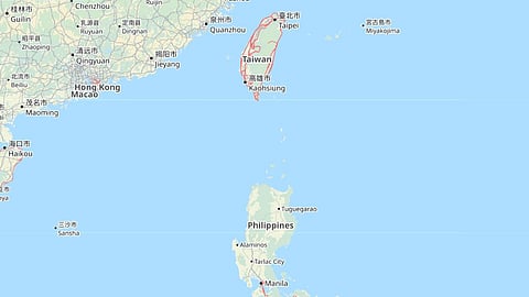 Map showing the Bashi Channel in between Taiwan and the Philippines