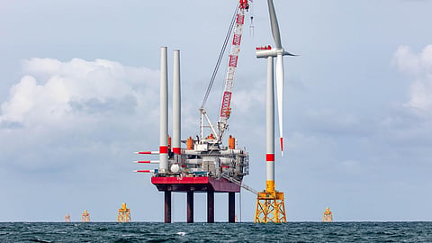 The jackup vessel Vole au Vent installing a wind turbine