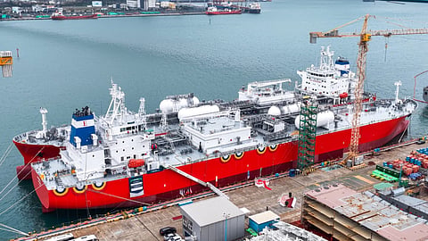 Antwerpen (closest to camera) and Arlon during their dual naming ceremony at HD Hyundai Heavy Industries' Ulsan Shipyard, April 9, 2026
