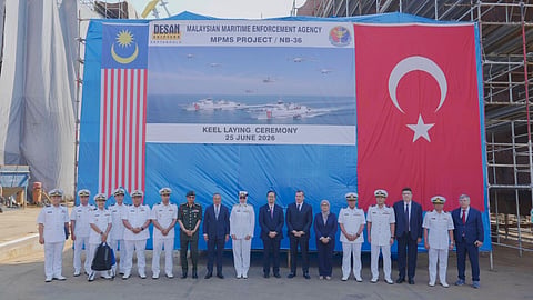 Keel-laying ceremony for the Malaysian Maritime Enforcement Agency's new 99-metre patrol vessel, June 25, 2026