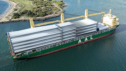 AAL Shipping's heavy lift vessel AAL Antwerp transporting wind turbine blades