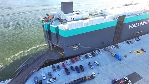 Wallenius Wilhelmsen vessel Toledo unloading at the Port of Galveston, Texas