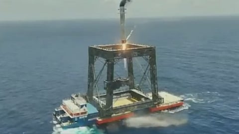 The Chinese rocket Long March 10B landing on an offshore platform