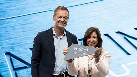 Cristiano Bazzra, Director of Fincantieri's Monfalcone shipyard, and Christine Duffy, President of Carnival Cruise Line, at the steel-cutting ceremony for Carnival Destiny, July 10, 2026