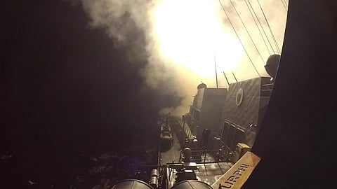 A missile launched from a US warship at its forces conduct strikes against Iran