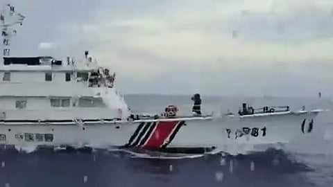 Excerpt of video showing China Coast Guard vessel firing water cannon at Philippine vessel