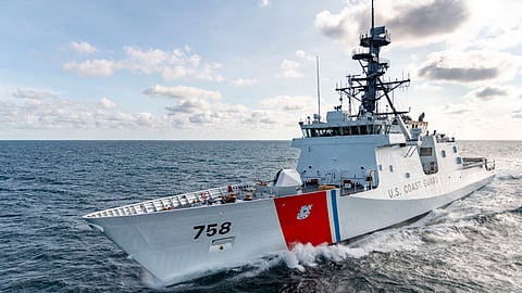 The US Coast Guard national security cutter USCGC Stone during builder's trials in the Gulf of Mexico