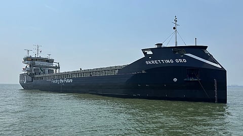 Vertom's new shortsea cargo ship Skretting Gro during her maiden voyage