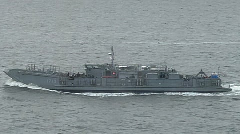 The US Navy LCU-1700-class landing craft LCU-1710 during sea trials