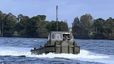 An Australian Army bridge erection boat during trials off Port Macquarie