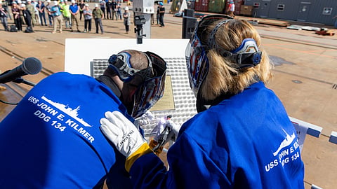 Authentication of the keel of the US Navy Arleigh Burke-class guided-missile destroyer USS John E. Kilmer at General Dynamics Bath Iron Works, September 10, 2026