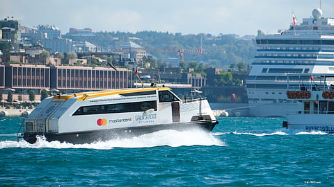 The fast ferry SH-Galata 2 underway in the Bosphorus Strait just outside Istanbul