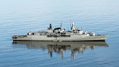 The Argentine Navy destroyer Almirante Brown. Although classed by the navy as a destroyer, she is a variant of the MEKO 360 class frigates built by Germany's Blohm + Voss.