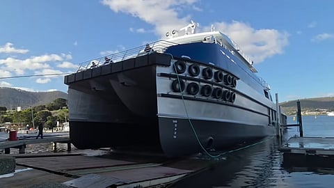 Launch of Carpentaria Marine Services' offshore support catamaran Strait Shooter II