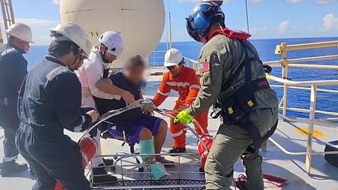 A Coast Guard Air Station Borinquen aircrew medevaced a 46-year-old mariner from a commercial motor vessel approximately 100 nautical miles east of St. Maarten, September 19, 2026.