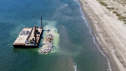 Breakwater construction along Grand Isle, Louisiana