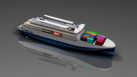 Rendering of a 120-metre passenger and cargo vessel