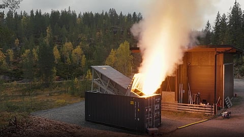 A naval strike missile test-launched from a 20-foot shipping container