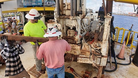 USACE personnel collect subsurface soil samples as part of the channel deepening project’s geotechnical investigation.