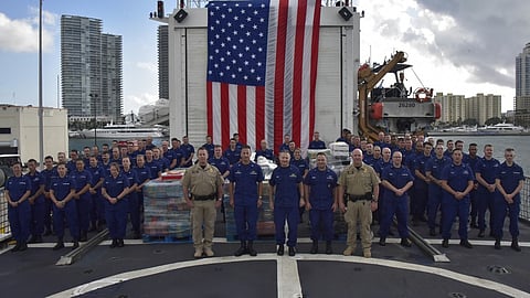 US Coast Guard cutter Seneca offloads more than five tonnes of cocaine in Miami