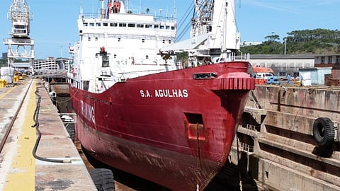 The South African research vessel SA Agulhas at the Princess Elizabeth dry dock in 2018 (South African Maritime Safety Authority file photo)