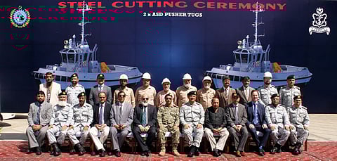 First steel cut for new pusher tug pair for Pakistan Navy