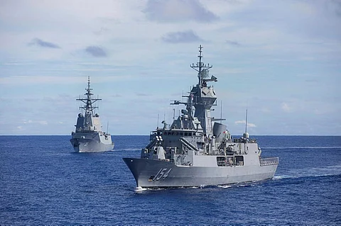 HMAS Parramatta, right, in transit on its East Asia deployment (Photo: Royal Australian Navy/Leading Seaman Tara Byrne)