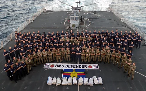 Royal Navy destroyer seizes £3.3 million in drugs on suspect vessel in Middle East