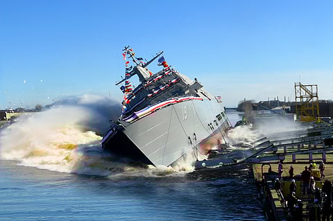 The future USS St. Louis being launched into the water for the first time following its christening on December 15, 2018 (Photo: US Navy)