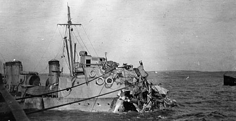 HMS Albacore shortly after it struck a German mine off Orkney on March 9, 1917 (Photo: Imperial War Museum)