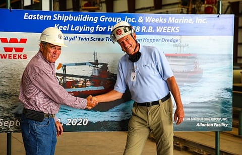 Eastern Shipbuilding lays keel of Weeks Marine dredger