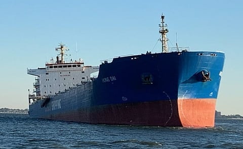 The grounded bulk carrier Hong Dai shortly before it was refloated (Photo: US Coast Guard)