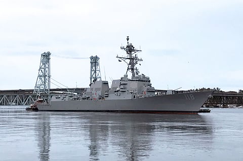 The US Navy destroyer USS Daniel Inouye during acceptance trials off the coast of Maine in February 2021 (Photo: SUPSHIP Bath)