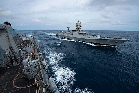 The Indian Navy destroyer INS Kolkata alongside the guided-missile destroyer USS Sterett during Exercise Malabar, November 2020 (Photo: US Pacific Fleet)