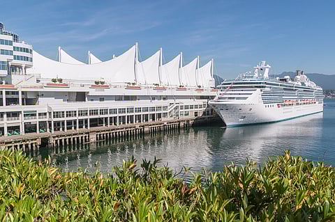 A cruise ship berthed at the Port of Vancouver