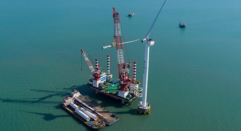 Installation of an 8MW wind turbine at the Xinghua Bay Project Phase II off China's Fujian province in April 2020 (Photo: Goldwind)