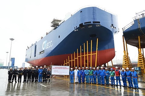 Chinese yard launches first of three LNG battery hybrid PCTCs for UECC