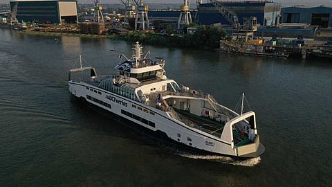 BC Ferries' Island Kwigwis departing Damen Shipyards Galati in Romania for its delivery voyage to Canada (Photo: BC Ferries)